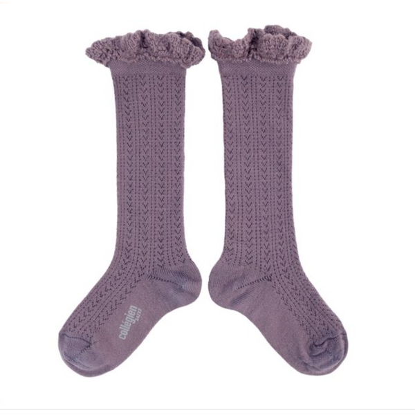 【Collégien】Adeline--Pointelle Merino Wool Knee-high Socks with Merino Lace Trim